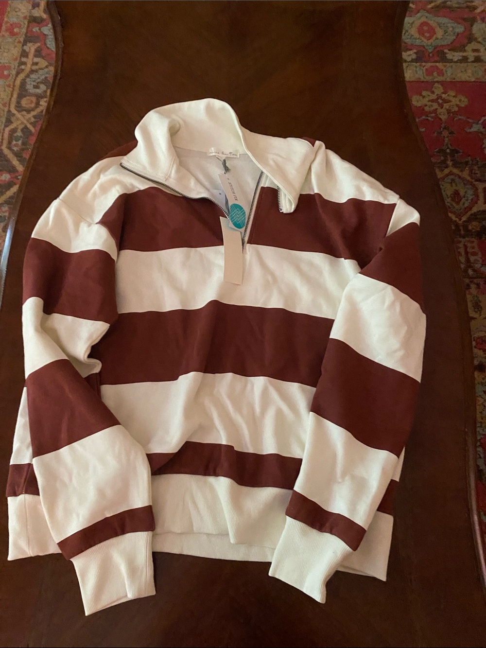 nine britton Off-White and Brick Quarter-Zip Pullover